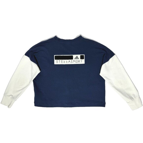 Adidas Stella McCartney Sport Cropped Sweatshirt Navy Blue White Patches Women L - Picture 6 of 9